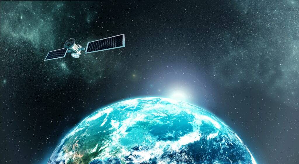 High ResoPlanet earth atmosphere from outer space with a satellite on orbit